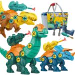 Dinozaurų surinkimo rinkinys 3 vnt statybinis rinkinys dėžutėje + grąžtas ir atsuktuvas