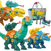 Dinozaurų surinkimo rinkinys 3 vnt statybinis rinkinys dėžutėje + grąžtas ir atsuktuvas