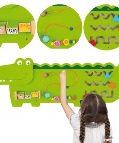 VIGA edukacinė manipuliacinė sensorinė lenta medinis krokodilas FSC Montessori sertifikatas