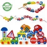 Medinės verimo kaladėlės automobiliai ir kelio ženklai