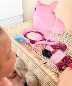 Tualetinis staliukas mergaitėms 2in1 Grožio salonas Unicorn krepšyje