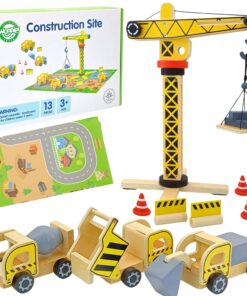 Medinė statybvietė 5in1 Mobilus kranas XXL Statybinės transporto priemonės 13 vnt