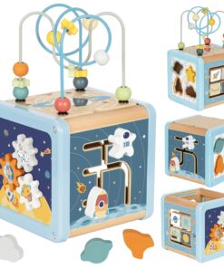 TOOKY TOY Medinė kosminė aktyvumo kubo dėžutė