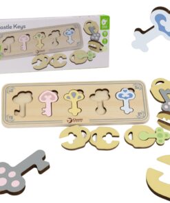 CLASSIC WORLD medinis Montessori sensorinis galvosūkis su atitinkamais raktais ir spynomis