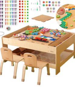 MASTERKIDZ medinis edukacinis stalas + STEM sienos priedai + 135 kaladėlės