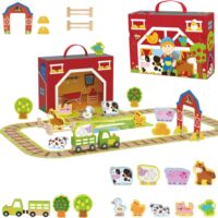 TOOKY TOY medinės fermos lagamine figūrėlės