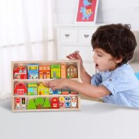TOOKY TOY medinis pastatų ir figūrėlių rinkinys „Miestas“