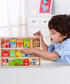 TOOKY TOY medinis pastatų ir figūrėlių rinkinys „Miestas“