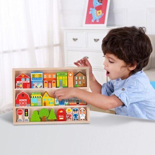 TOOKY TOY medinis pastatų ir figūrėlių rinkinys „Miestas“