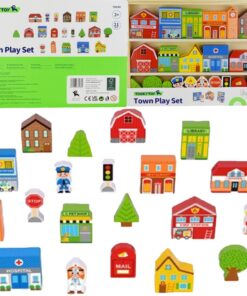 TOOKY TOY medinis pastatų ir figūrėlių rinkinys „Miestas“