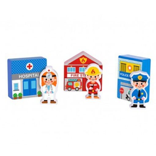TOOKY TOY medinis pastatų ir figūrėlių rinkinys „Miestas“