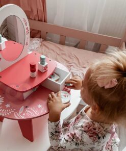 TOOKY TOY rožinis medinis kosmetinis staliukas su veidrodžiu