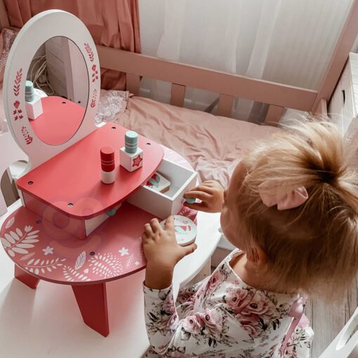 TOOKY TOY rožinis medinis kosmetinis staliukas su veidrodžiu
