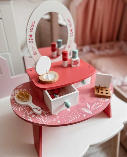 TOOKY TOY rožinis medinis kosmetinis staliukas su veidrodžiu