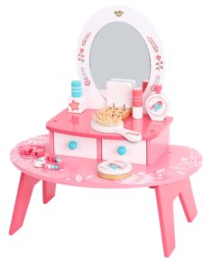 TOOKY TOY rožinis medinis kosmetinis staliukas su veidrodžiu