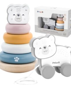 VIGA PolarB Baltojo lokio rinkinys medinė piramidė + traukiamas baltasis lokys
