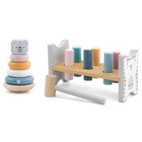 VIGA PolarB medinės piramidės rinkinys + baltojo lokio plaktukas-perforatorius Montessori