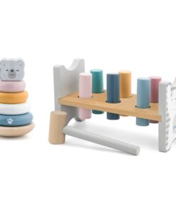 VIGA PolarB medinės piramidės rinkinys + baltojo lokio plaktukas-perforatorius Montessori
