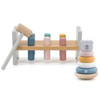 VIGA PolarB medinės piramidės rinkinys + baltojo lokio plaktukas-perforatorius Montessori