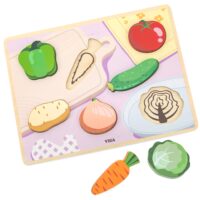 VIGA medinė dėlionė Montessori 2in1 daržovės