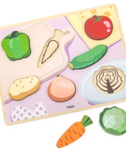VIGA medinė dėlionė Montessori 2in1 daržovės