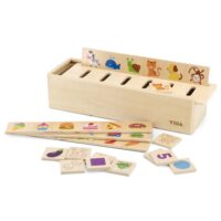 VIGA medinis edukacinis rūšiavimo žaidimas Gyvūnai Vaisiai Daržovės Montessori