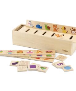 VIGA medinis edukacinis rūšiavimo žaidimas Gyvūnai Vaisiai Daržovės Montessori