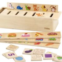 VIGA medinis edukacinis rūšiavimo žaidimas Gyvūnai Vaisiai Daržovės Montessori