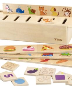 VIGA medinis edukacinis rūšiavimo žaidimas Gyvūnai Vaisiai Daržovės Montessori