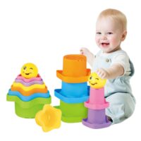 WOOPIE BABY Piramidės formos sensoriniai puodeliai su žvaigždutėmis ir kamuoliuku