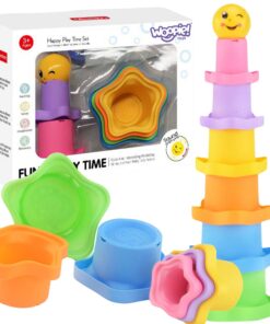 WOOPIE BABY Piramidės formos sensoriniai puodeliai su žvaigždutėmis ir kamuoliuku
