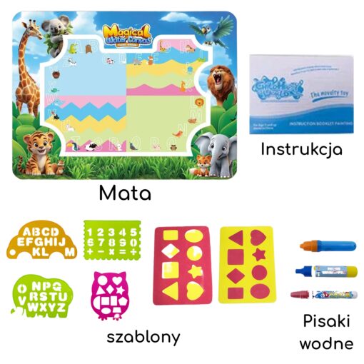 WOOPIE akvarelinių piešinių kilimėlis „Safari“ – raidės ir skaičiai