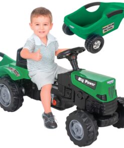 WOOPIE didelis „PowerTrac“ pedalais minamas traktorius su XXL priekaba