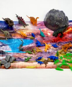 WOOPIE rinkinys dinozaurų figūrėlės dideli gyvūnai kilimėlis konteineris XXL 34 vnt.
