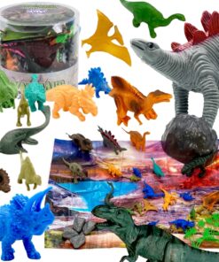 WOOPIE rinkinys dinozaurų figūrėlės dideli gyvūnai kilimėlis konteineris XXL 34 vnt.