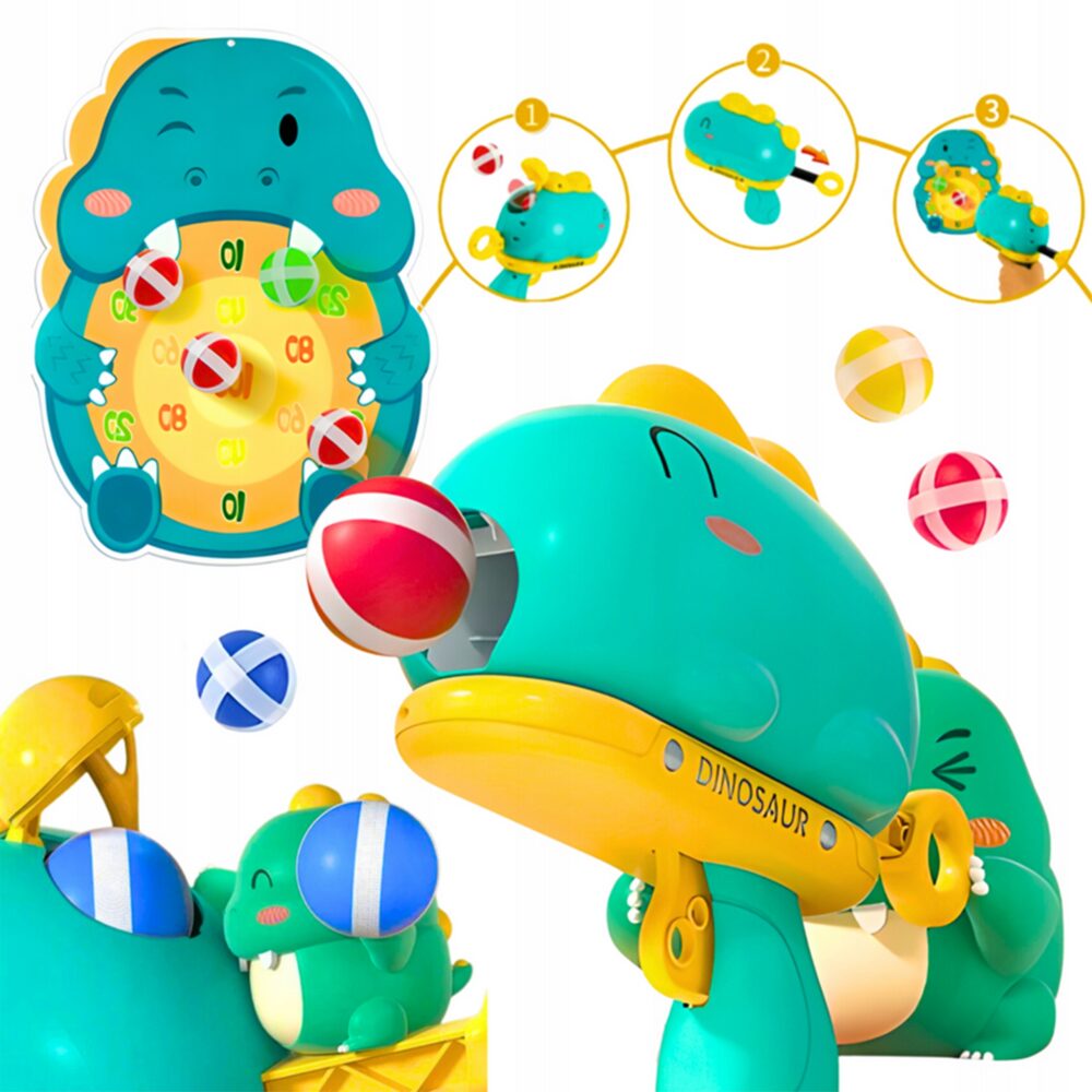 WOOPIE smiginio žaidimo kamuoliukų pistoletas dinozaurų taikinių šaudymui su lipdukais WOOPIE smiginio žaidimo kamuoliukų pistoletas dinozaurų taikinių šaudymui su lipdukais
