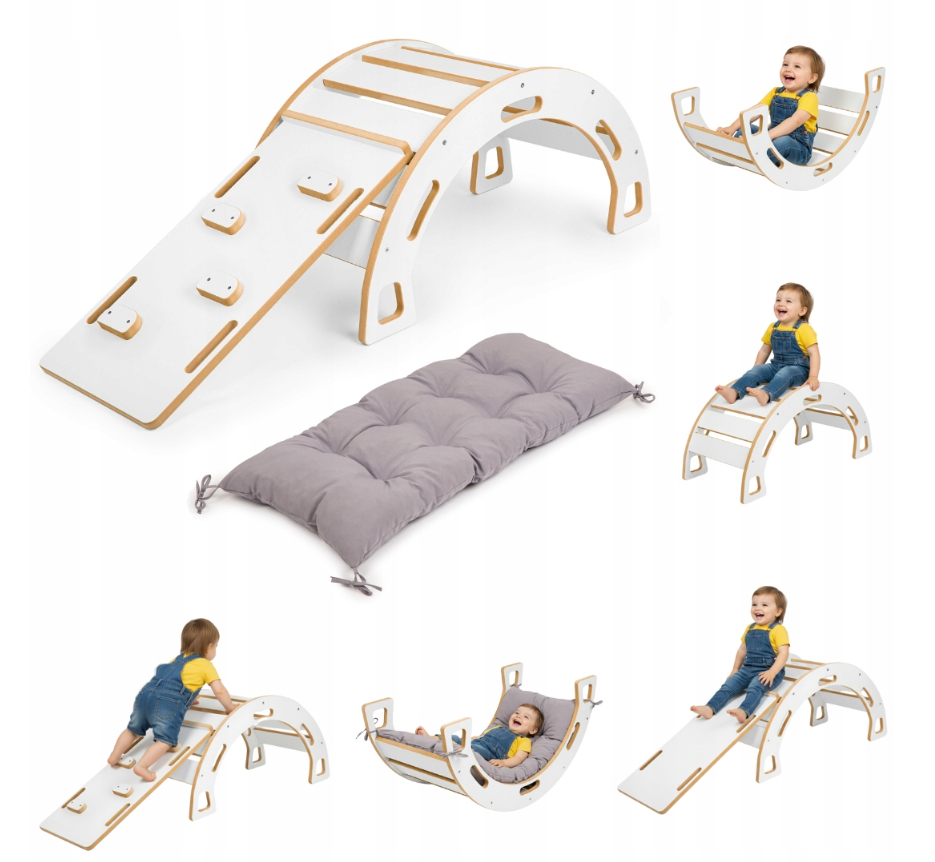 Montessori supamoji kėdė (kopėtėlės/čiuožykla/stalas), 5in1, su pagalvėle