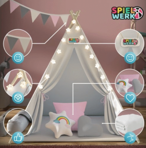 Vaikų palapinė Tipi wigwam su iglo pagalvėmis - Image 3