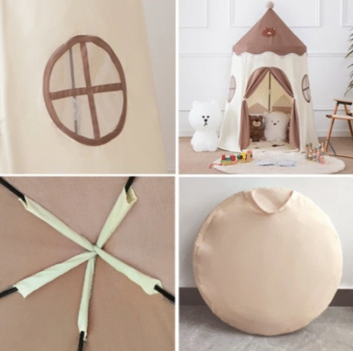 TIPI vaikiška palapinė smėlio spalvos, meškiukas - Image 3