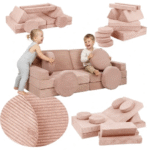 Velinda daugiafunkcinė modulinė sofa vaikams, putplasčio blokeliai, rožinė