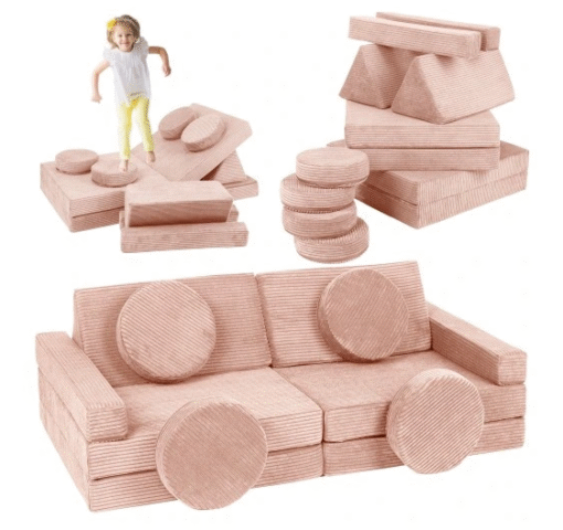 Velinda daugiafunkcinė modulinė sofa vaikams, putplasčio blokeliai, rožinė - Image 2