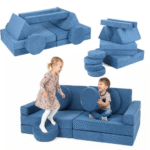 VELINDA Daugiafunkcinė modulinė sofa vaikams iš putplasčio blokų - mėlyna