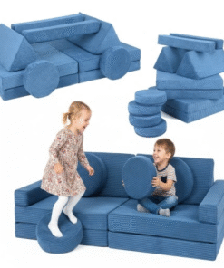 VELINDA Daugiafunkcinė modulinė sofa vaikams iš putplasčio blokų - mėlyna