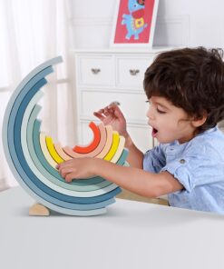 TOOKY TOY Pastelinės dėlionės mediniai Montessori vaivorykštės kaladėlės