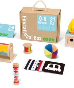 TOOKY TOY Žaislu dėžutė XXL Montessori dėžutė Edukacinė 6in1 Sensorinė 0-6 mėn.