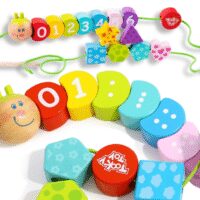 TOOKY TOY mediniai siūlo vėrimo kaladėlės vikšrui