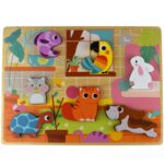 TOOKY TOY medinis Montessori dėlionės gyvūnams