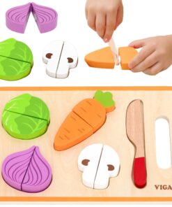 VIGA Mediniai Montessori Švietimo Dėlionė Pjovimo Daržovės
