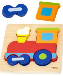VIGA medinis Montessori mokomasis galvosūkių traukinys