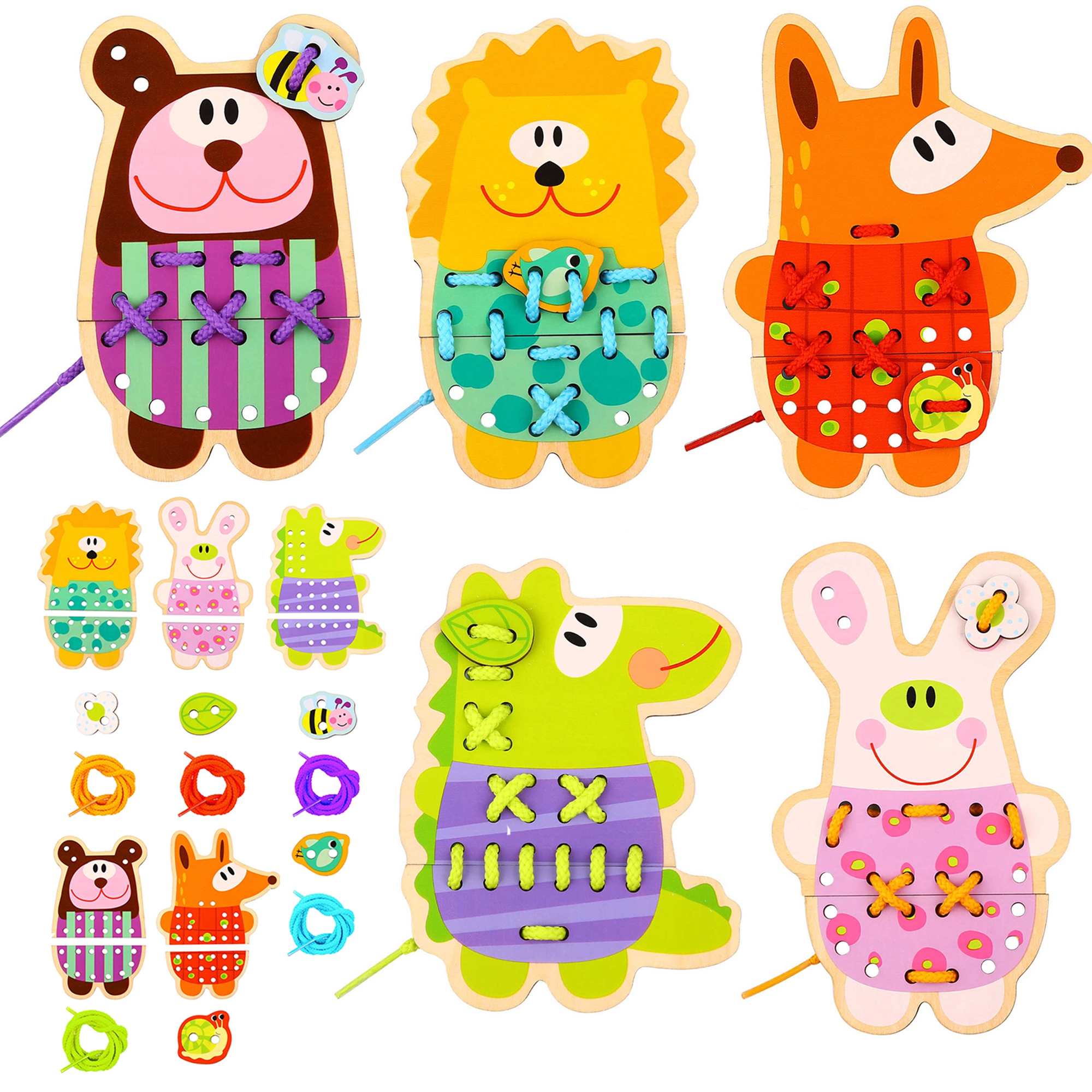 WOOPIE GREEN mediniai nėriniai 5 viename gyvūnai siūlams vėrti WOOPIE GREEN mediniai nėriniai 5 viename gyvūnai siūlams vėrti